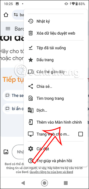 Thêm Google Bard AI vào màn hình chính