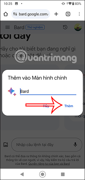 Thêm trang web Google Bard AI