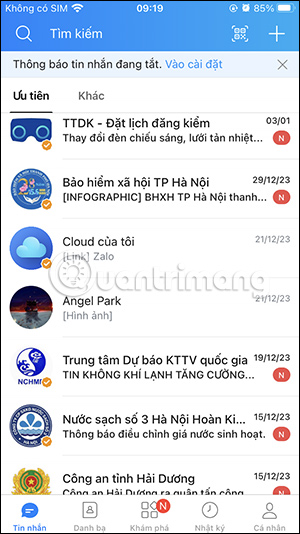 Giao diện Zalo 