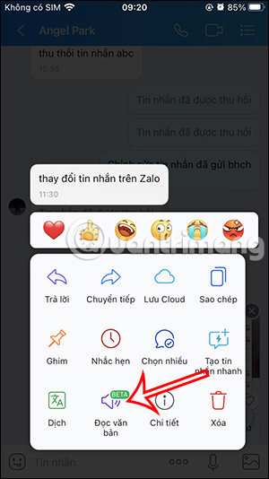 Đọc tin nhắn Zalo