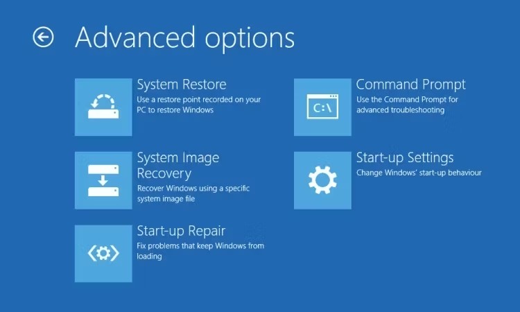 Menu Advanced Startup của Windows 10 sau khi khởi động lại