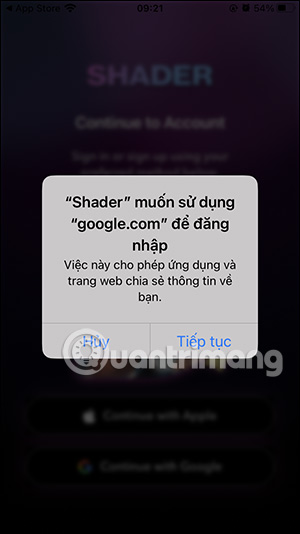 Sử dụng tài khoản Google đăng nhập Shader