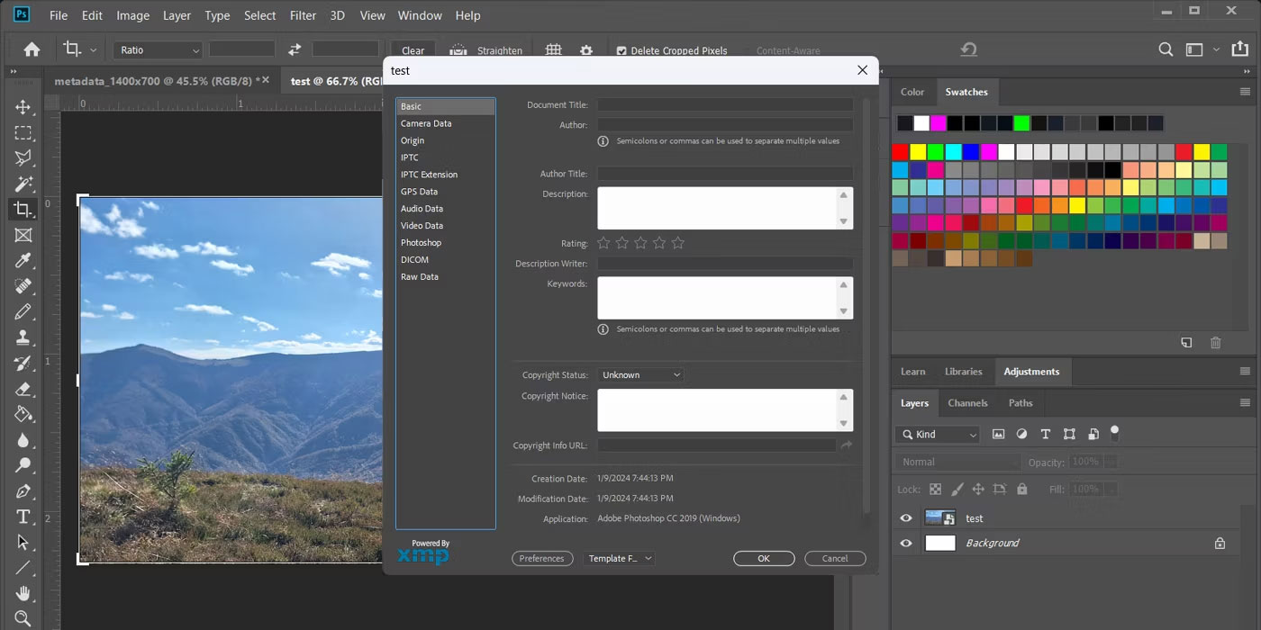 Kiểm tra danh mục siêu dữ liệu trong Photoshop