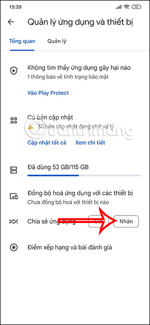 Nhận ứng dụng từ điện thoại Android