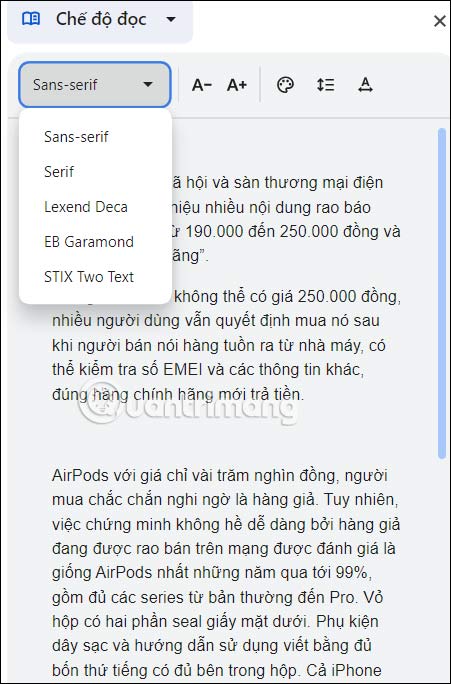 Bật chế độ đọc từ Side Panel trên Chrome