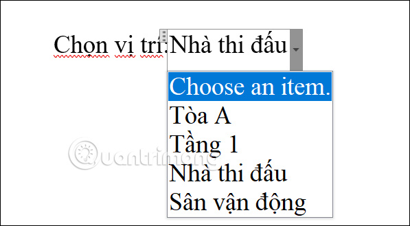 Drop list trong Word theo nội dung