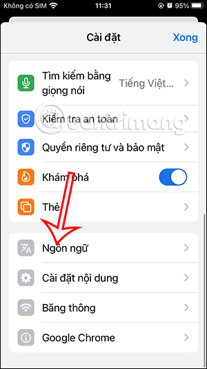 Chỉnh ngôn ngữ trên Chrome iPhone 