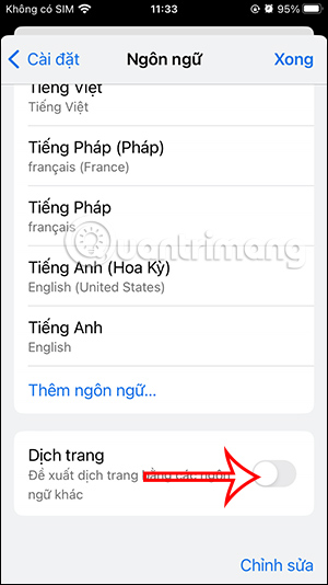 Tắt pop-up Google Dịch Chrome iPhone 