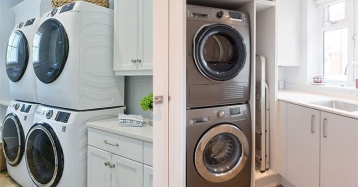 Đặt máy sấy lên máy giặt