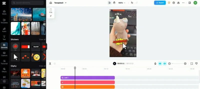 Thêm các yếu tố và hiệu ứng trên Instagram Reel được tạo bằng CapCut.