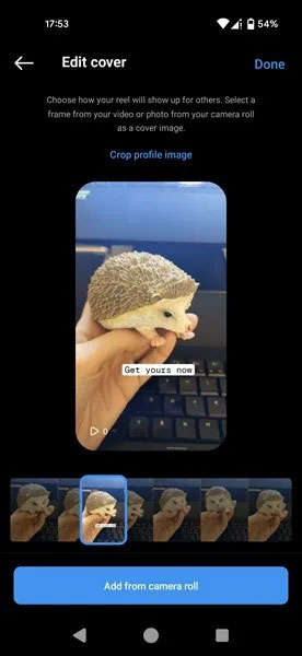 Cài đặt ảnh bìa Reel trong ứng dụng Instagram.