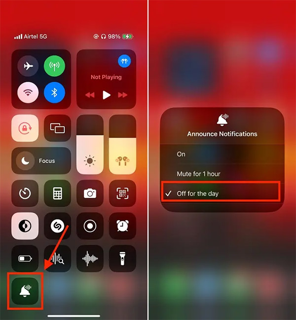 Tắt Siri đọc tin nhắn trên AirPods qua Control Center
