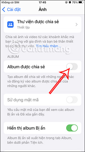 Tắt chia sẻ album iPhone