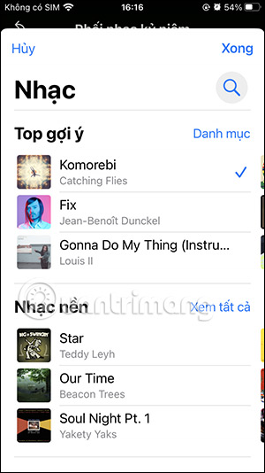 Chọn nhạc nền mới labum kỷ niệm iPhone