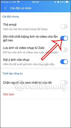 Bật tự động gửi ảnh HD trên Zalo