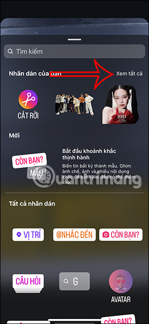 Xem tất cả sticker Instagram tự tạo