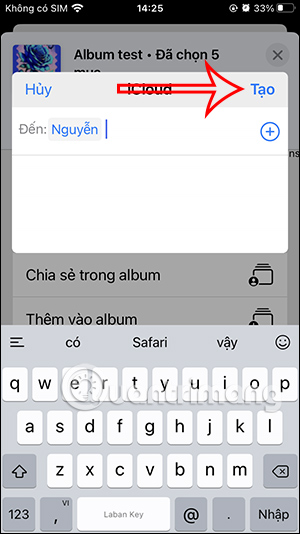Nhập tên người muốn chia sẻ iPhone