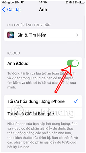 Bật Ảnh iCloud