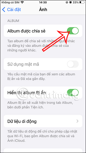Bật album được chia sẻ iPhone