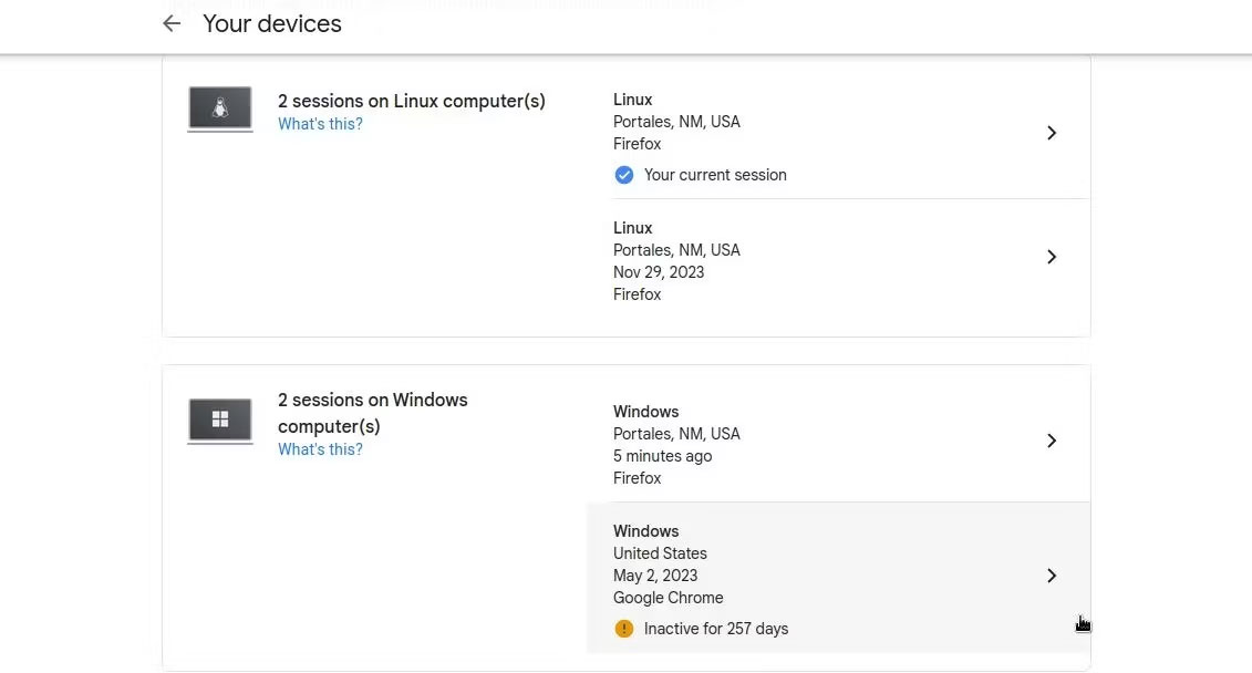 Quản lý các phiên tài khoản Google và loại bỏ các thiết bị không hoạt động