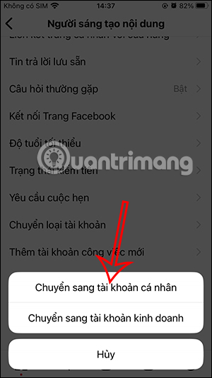 Chuyển sang tài khoản Instagram cá nhân