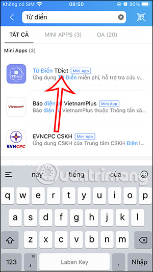 Từ điển TDict trên Zalo 