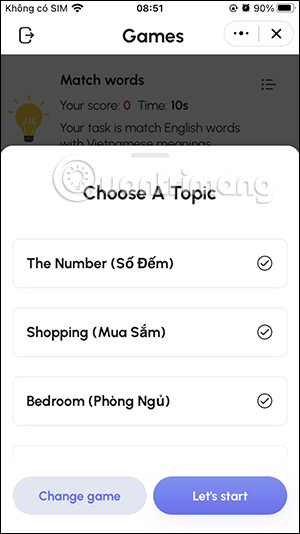 Chọn chủ đề game trên Từ điển TDict