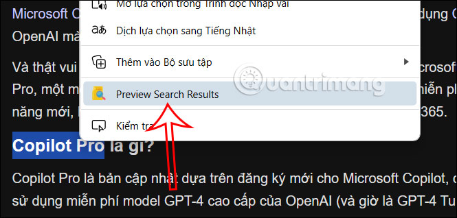 Tìm kiếm từ trên Edgae qua Search & Link Preview