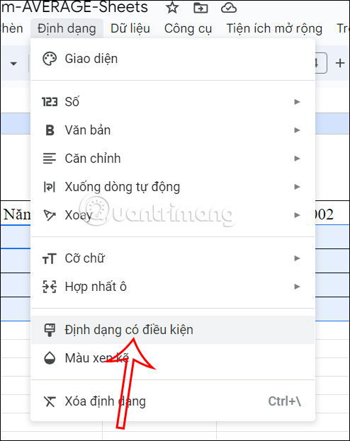 Định dạng dữ liệu Google Sheets