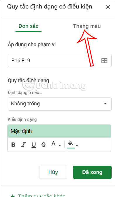 Chỉnh thang màu trong Google Sheets