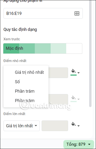 Chọn màu cho bảng dữ liệu Google Sheets