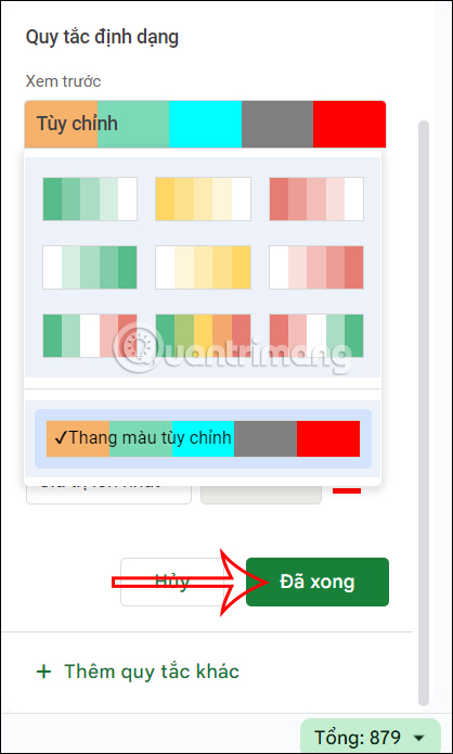 Màu gợi ý cho bảng dữ liệu Google Sheets