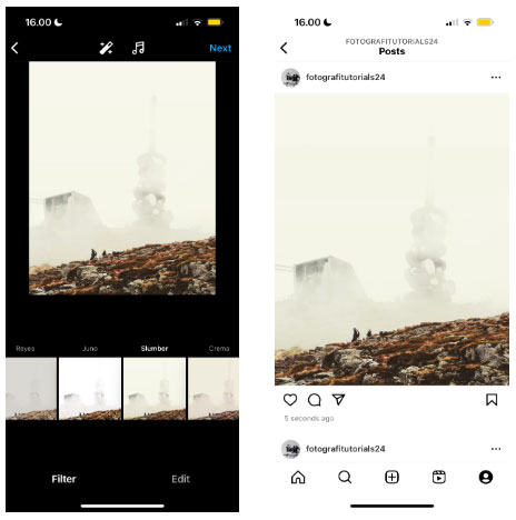 Một bức ảnh trên Instagram với bộ lọc Slumber hiển thị trên nguồn cấp dữ liệu