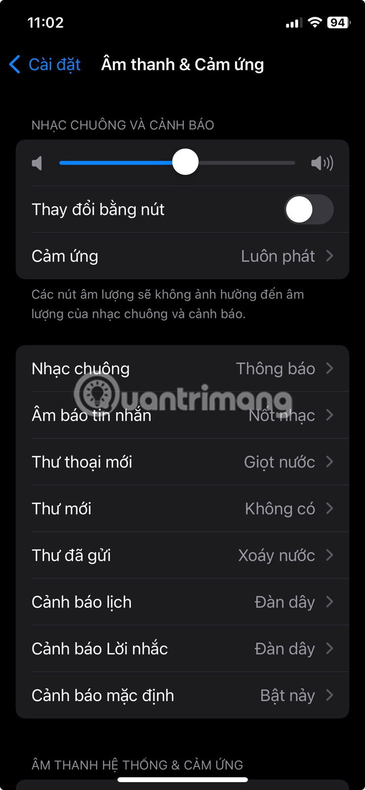 Thay đổi âm lượng nhạc chuông bằng ứng dụng cài đặt trên iPhone