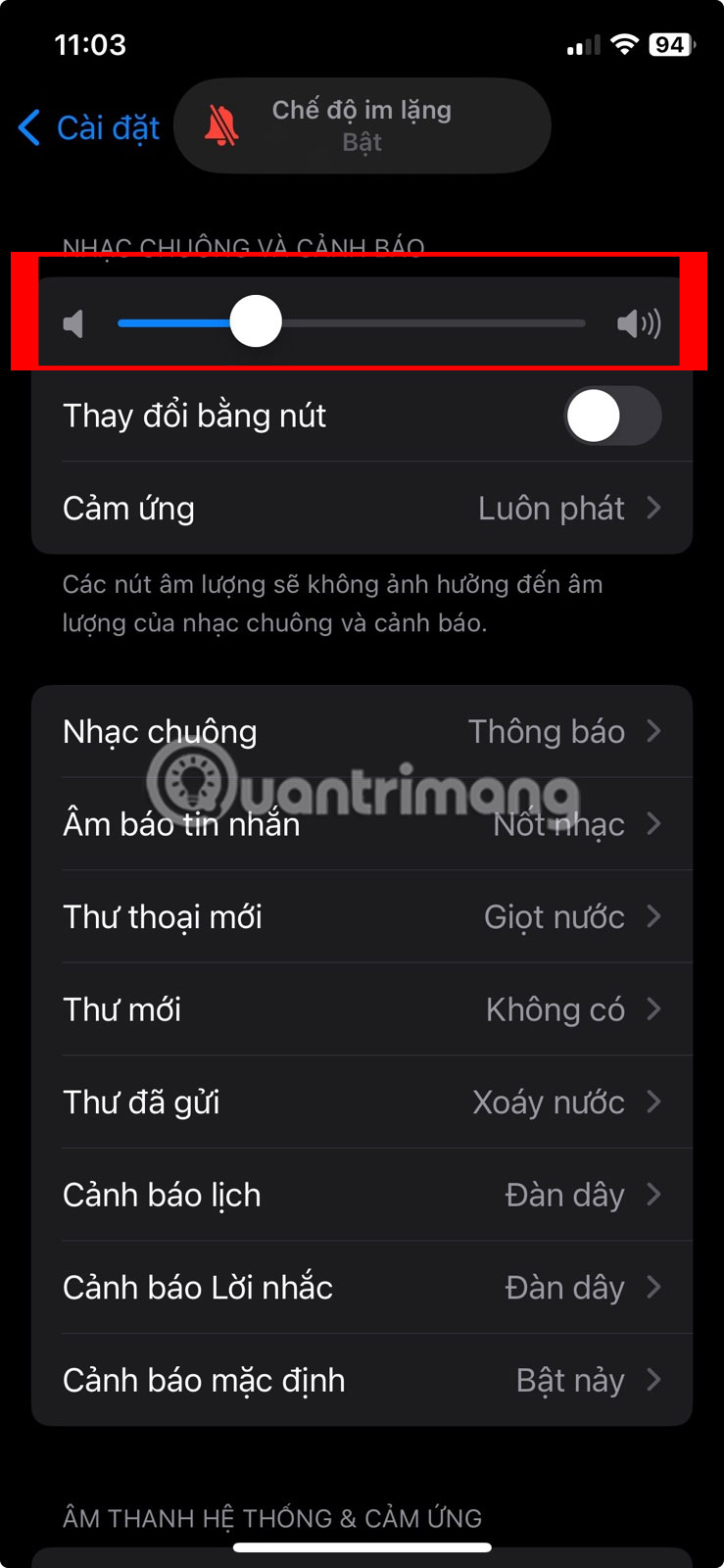 Thay đổi âm lượng nhạc chuông bằng ứng dụng cài đặt trên iPhone