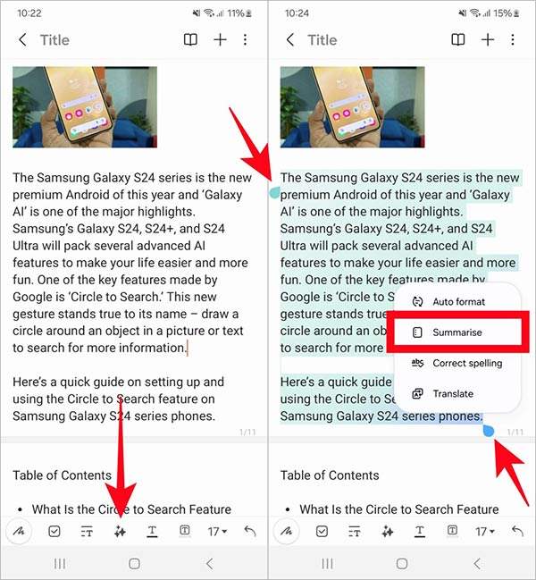 Tóm tắt ghi chú trên Galaxy S24