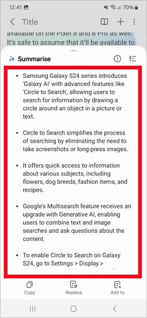 Bản tóm tắt ghi chú trên Galaxy S24