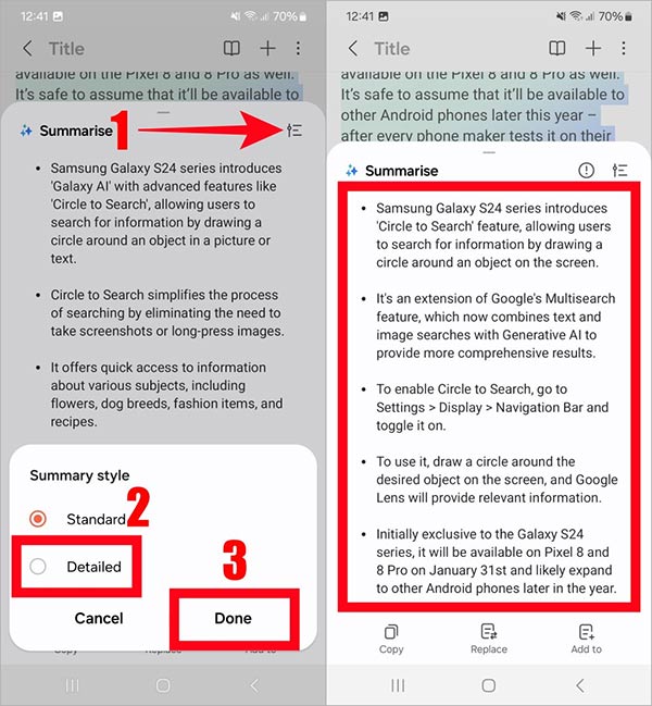 Bản tóm tắt chi tiết ghi chú trên Galaxy S24