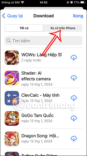 Ứng dụng không có trên iPhone