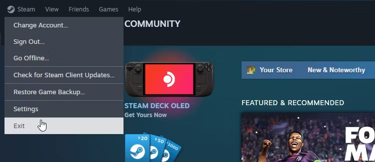 Thoát Steam thông qua client
