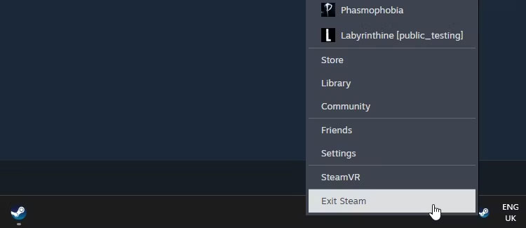 Khởi động lại Steam thông qua thanh tác vụ