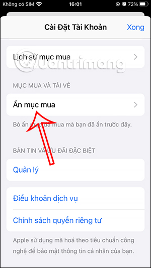 Ẩn mục mua trên App Store