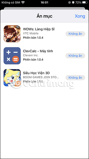 Ẩn ứng dụng đã tải trên App Store