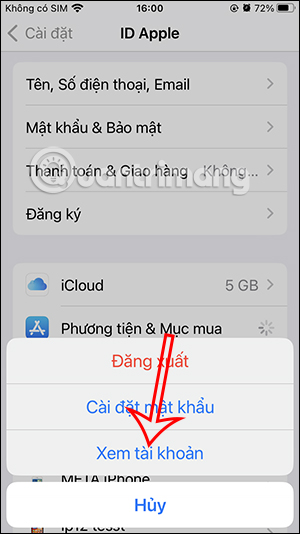 Xem tài khoản Apple