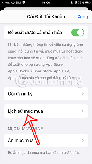 Lịch sử mục mua App Store