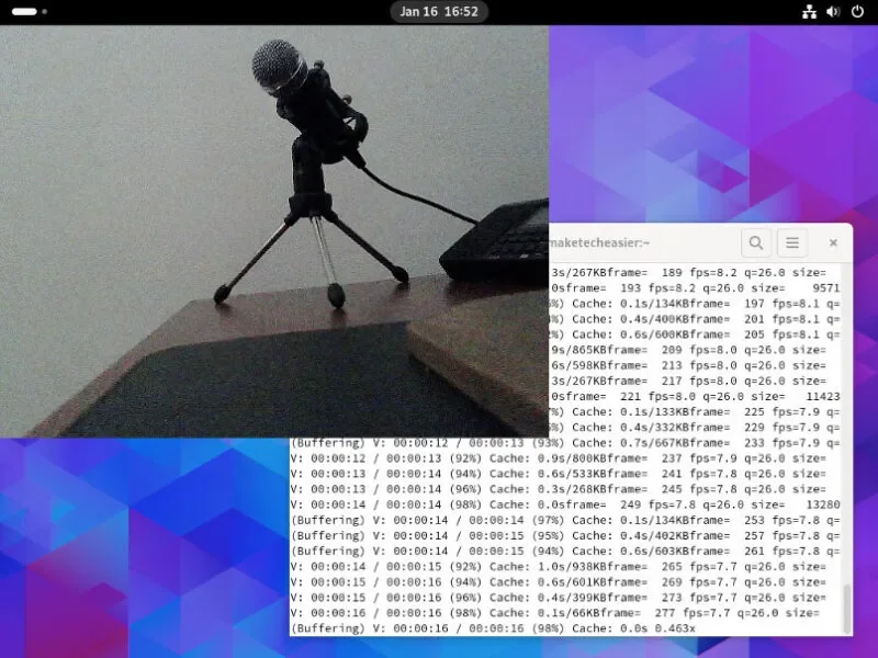 Nguồn cấp dữ liệu video webcam đang hoạt động đi qua SSH pipe trong Linux.