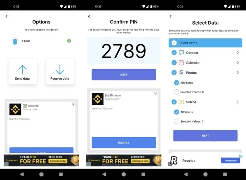 Giao diện ứng dụng Copy My Data.