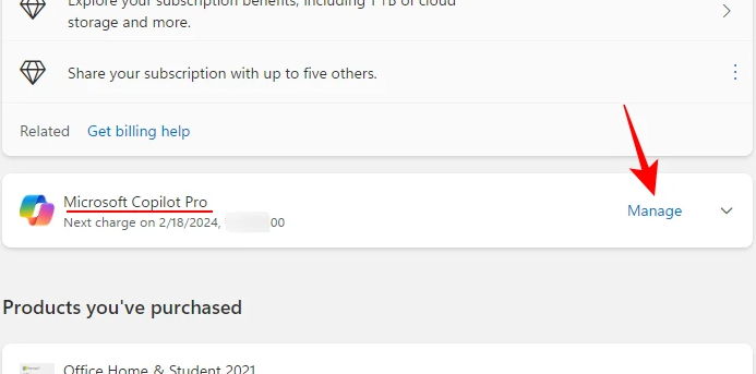 Quản lý gói Copilot Pro