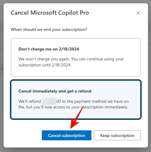 Hủy gói Copilot Pro hoàn tiền 