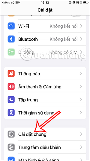 Cài đặt chung iPhone 